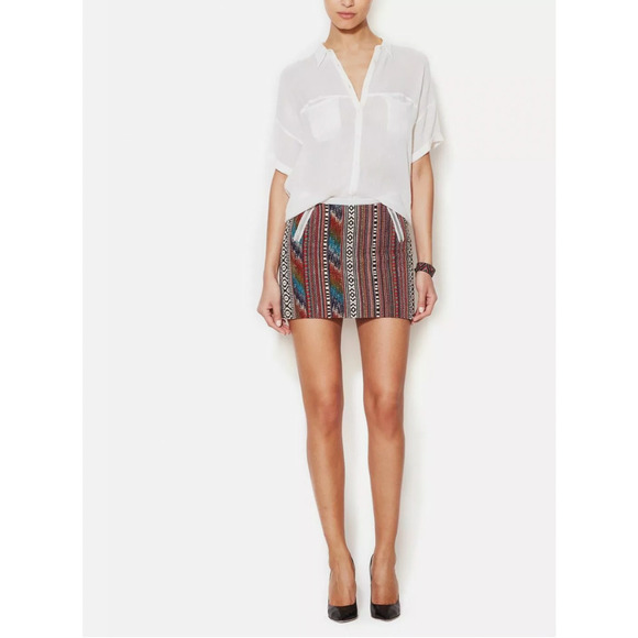 Maje Skirt EU36 Small Multicolor Jacquard Textured Short Mini Boho Leather Trim - Picture 1 of 11